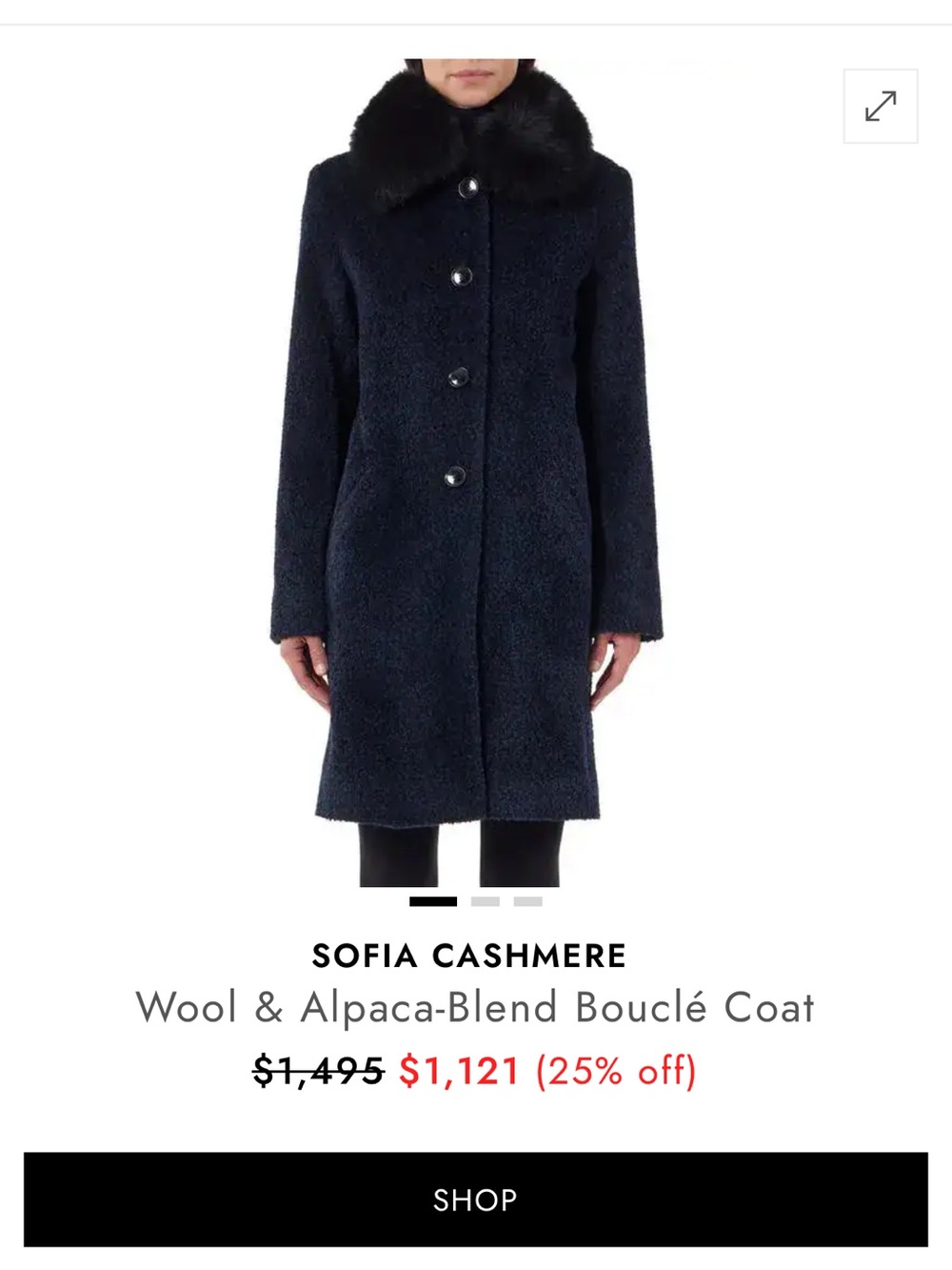 Sofia Cashmere Women's Navy Faux-Fur Collar Wool-Blend Coat - Picture 3 of 9